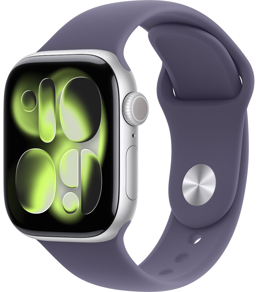 Часы Apple Watch Series 11, 42 мм, корпус серебристого цвета, спортивный ремешок фиолетового цвета