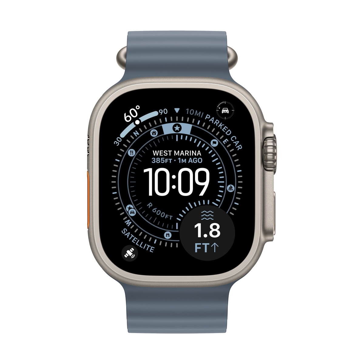 Часы Apple Watch Ultra 3 2025 Cellular, 49 мм, корпус из титана натурального цвета, ремешок Ocean цвета «синий якорь»