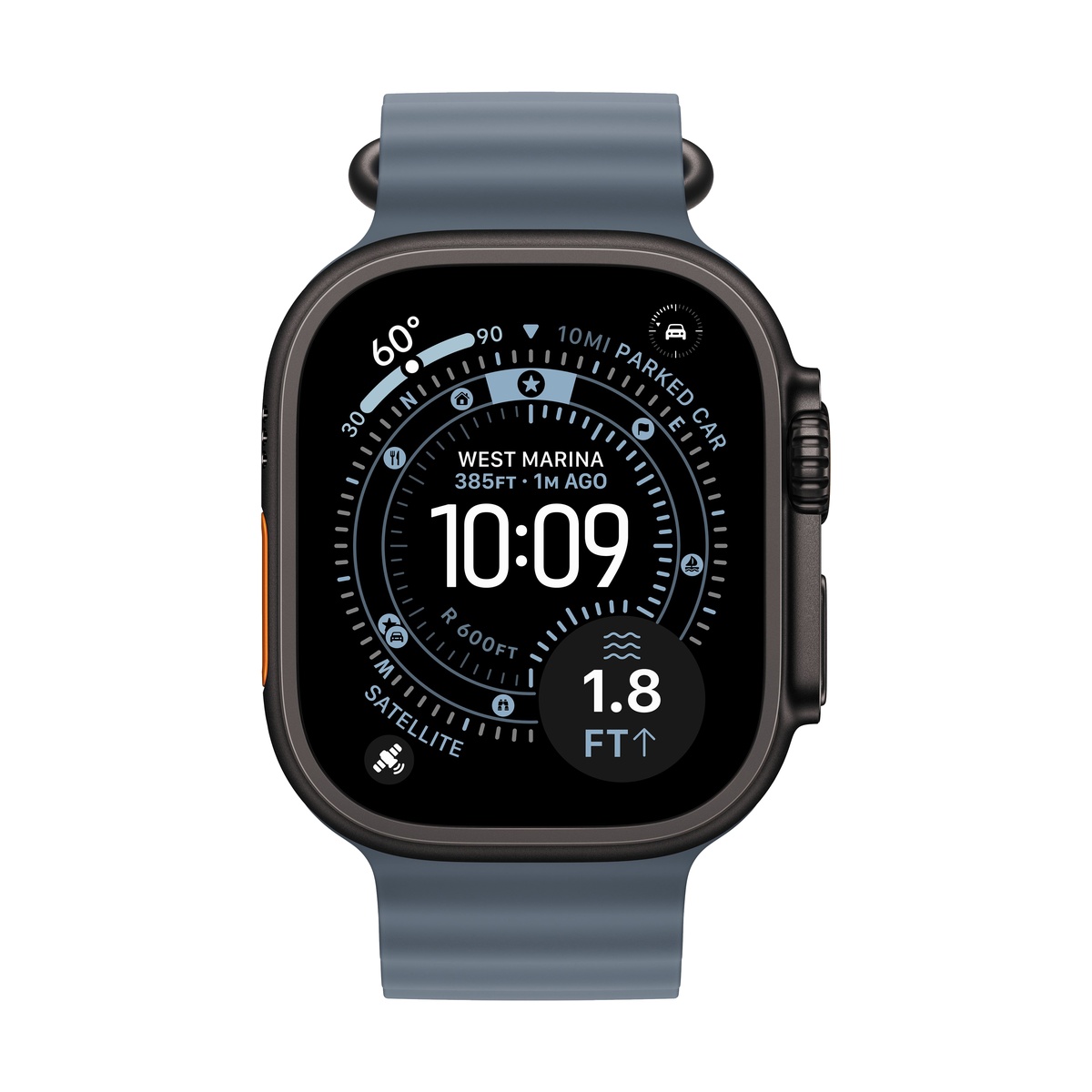 Часы Apple Watch Ultra 3 2025 Cellular, 49 мм, корпус чёрного цвета, ремешок Ocean цвета «синий якорь»