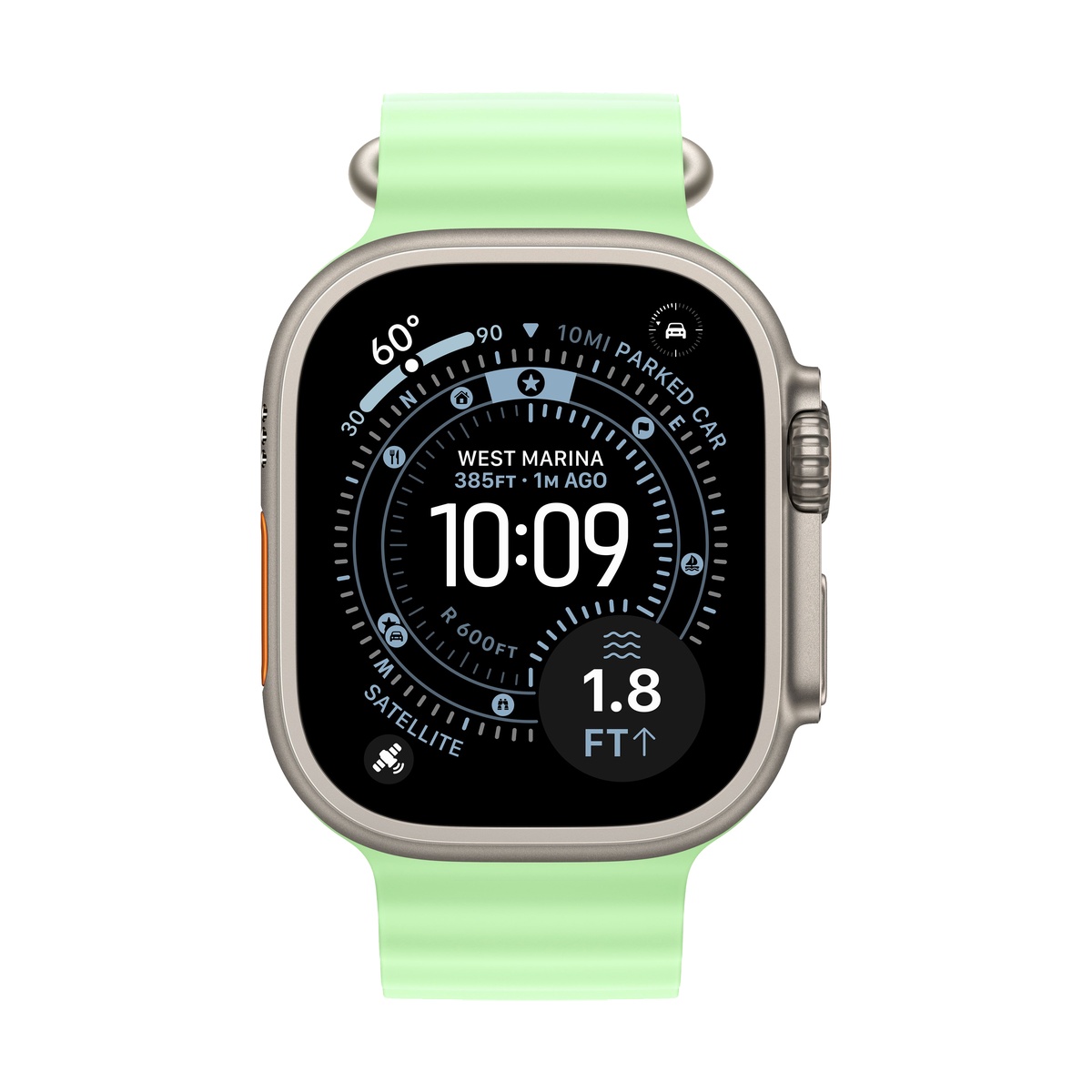 Часы Apple Watch Ultra 3 2025 Cellular, 49 мм, корпус натурального цвета, ремешок Ocean цвета «зелёный неон»