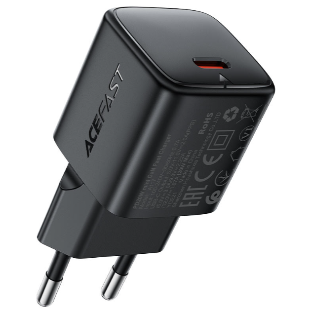 Сетевое зарядное устройство Type-C Acefast A117 (20W, PD, mini GaN) Черный