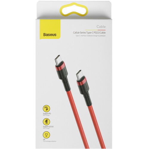 Кабель USB-C BASEUS Cafule, Type-C - Type-C, 3A, 2 м, красный
