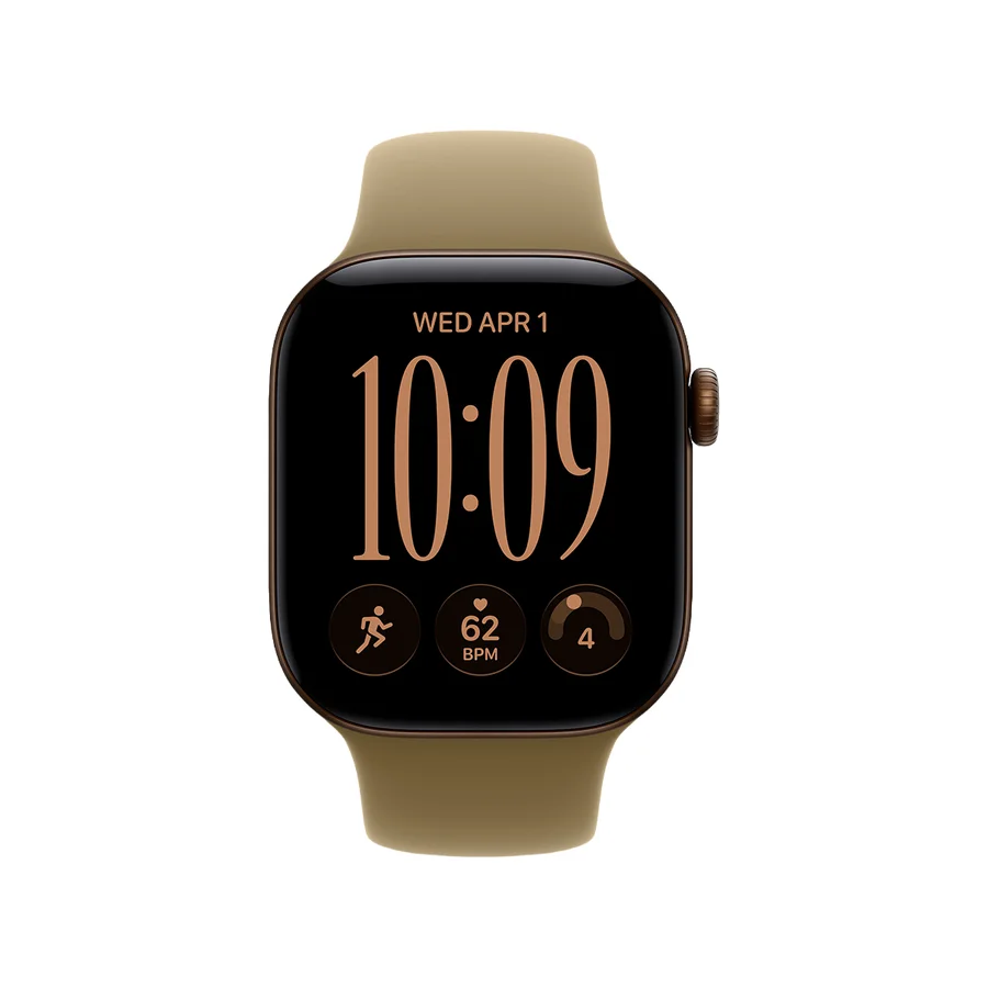 Часы Apple Watch Series 12, 42 мм, корпус из алюминия цвета «тёмная бронза», спортивный ремешок оливкового цвета