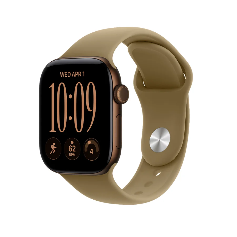 Часы Apple Watch Series 12, 42 мм, корпус из алюминия цвета «тёмная бронза», спортивный ремешок оливкового цвета