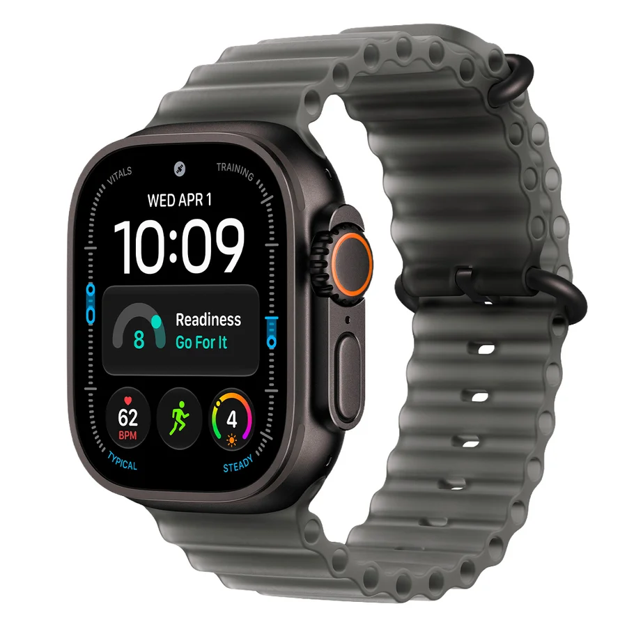 Часы Apple Watch Ultra 4 Cellular, 49 мм, корпус из титана чёрного цвета, ремешок Ocean полупрозрачного чёрного цвета (MJAY4)
