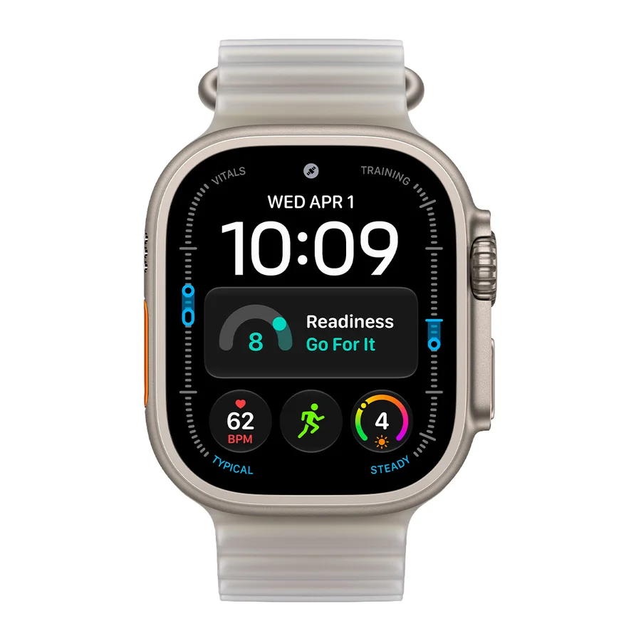 Часы Apple Watch Ultra 4 Cellular, 49 мм, корпус из титана натурального цвета, ремешок Ocean полупрозрачного серого цвета (MJAD4)