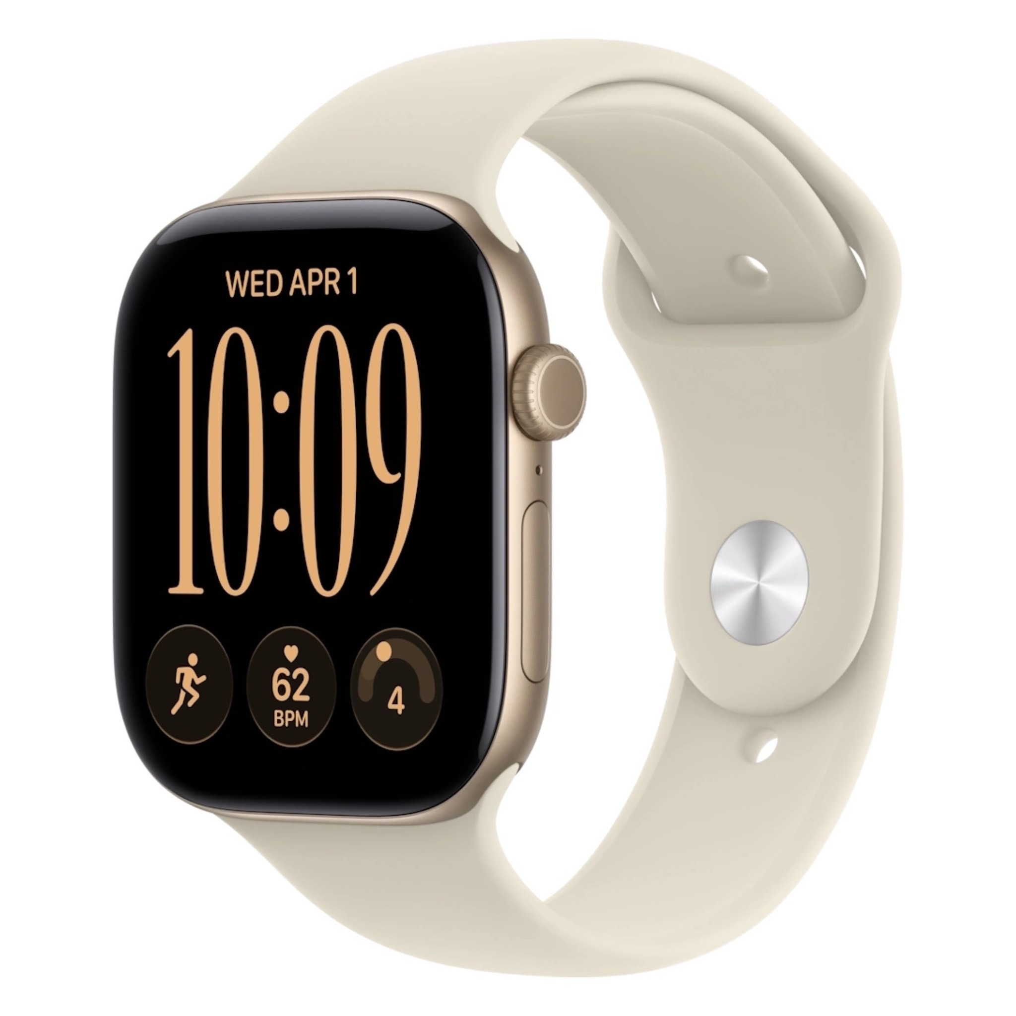 Часы Apple Watch Series 12, 42 мм, корпус из алюминия цвета «светлое золото», спортивный ремешок бежевого цвета