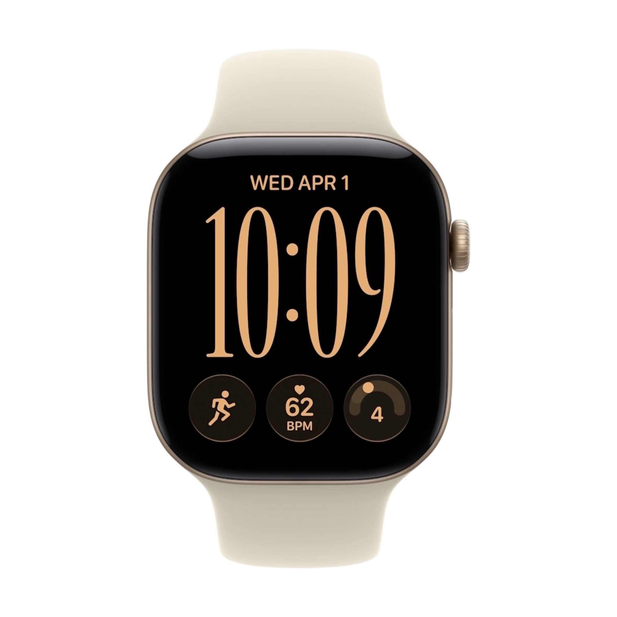 Часы Apple Watch Series 12, 42 мм, корпус из алюминия цвета «светлое золото», спортивный ремешок бежевого цвета